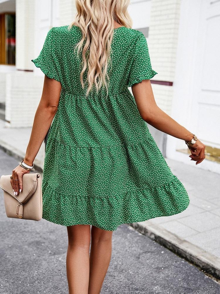 New Women's Casual Print Dress Spring and Summer Temperament Ranch Style Female Dress