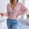 Autumn and Winter V-neck Pullover Sweater Hollow Fashion Elegant Knitted Slim Fit Solid Color Long Sleeve Tops Sexy New Short Top Women's Clothing