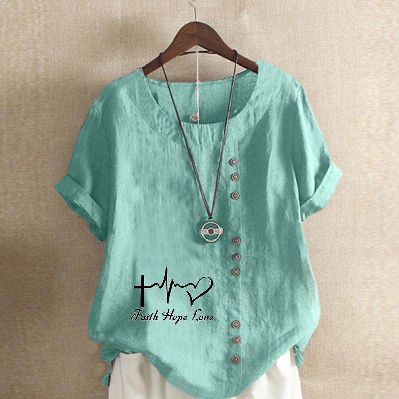 Women's Fashion Black Letters Prined Short Sleeve T-shirt Loose Cotton Shirt Casual Loose Summer Blouse Tops Plus Size