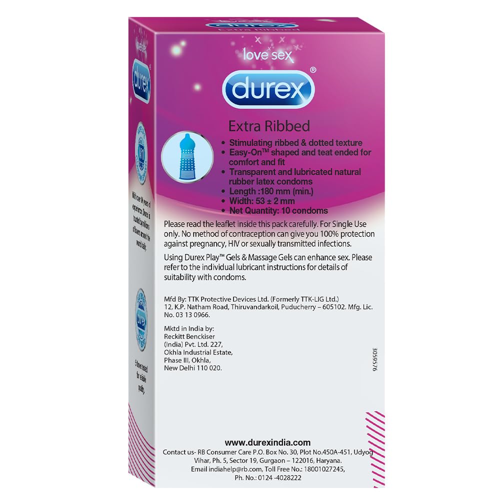 DUREX CONDOMS Extra Ribbed- 10s (Pack of 3)