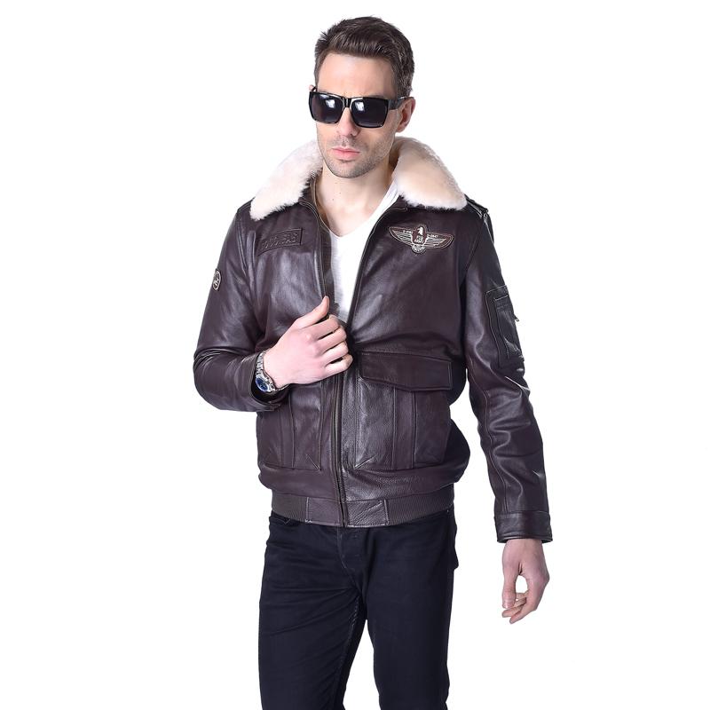 Čínská velikost MAPLESTEED Genuine Leather Jacket Pánská pilotní bunda Letecký kabátek 100% hovězí kůže kožešinový límec pánská kožená bunda zimní 177