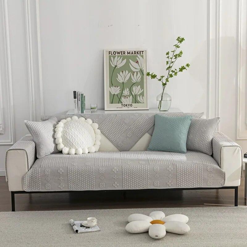 

Универсальный хлопок из чистого хлопка для всех сезонов, чехол для дивана, противоскользящая задняя подушка для гостиной, однотонная ткань с вышивкой, художественный коврик для дивана 70x70cm 1pcs