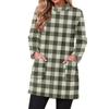 Women's Flannel Plaid Print Pullover Top with Pocket, Long Sleeve Neck
