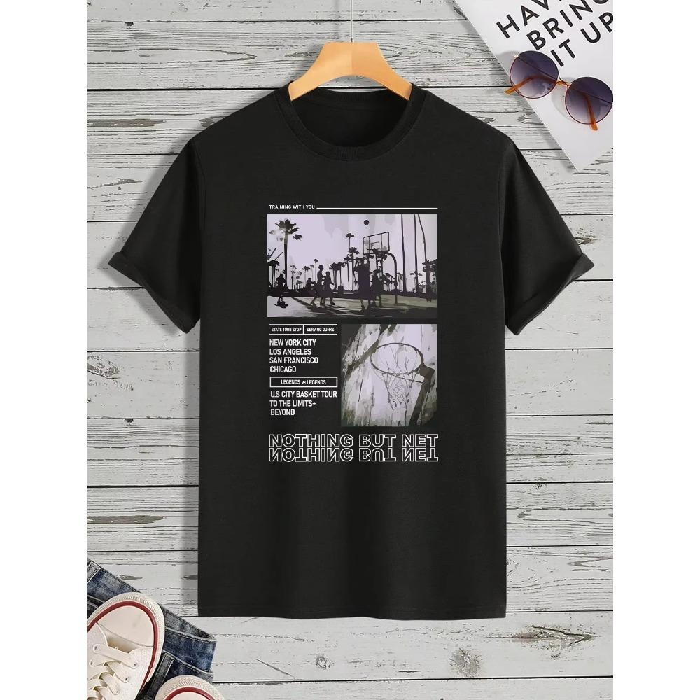 Summer Man T-Shirts Figure & Slogan Graphic Print T-Shirt for Men's Casual Crew Neck Short-Sleeve Tops Regular and Oversize Tees