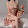 Women's Pajama Set Trendy Backless Solid Color Silk Pearl Suspender Dress Women's Pajama Robe
