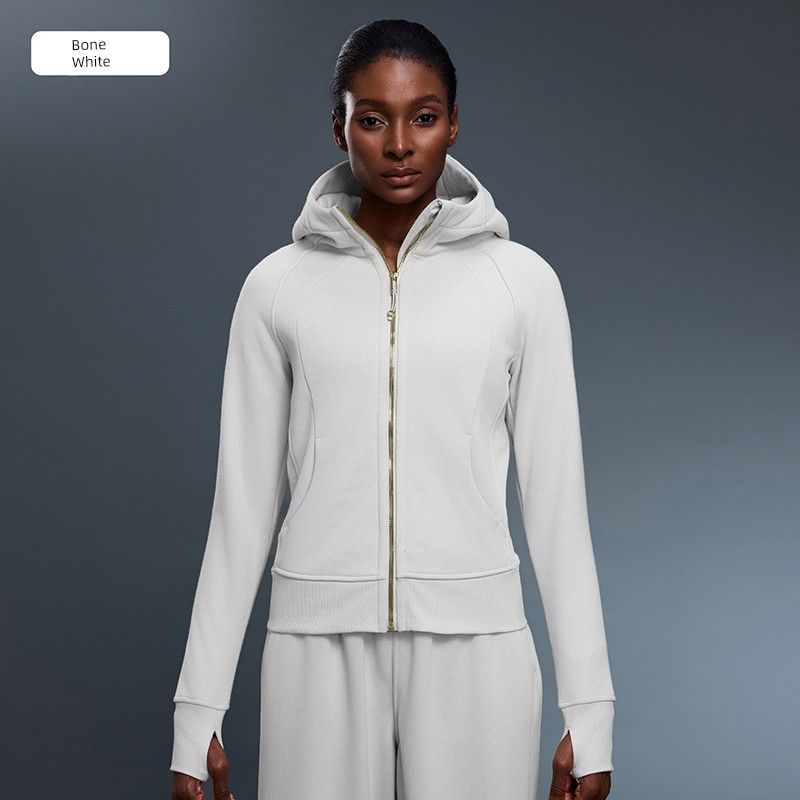 

Lu Same Yoga Clothes Long Sleeves Women s Fall/Winter Slim Slimming Sweatshirt Sports Jacket Fleece-lined Zip Cardigan Tops Bone White 12/2XL