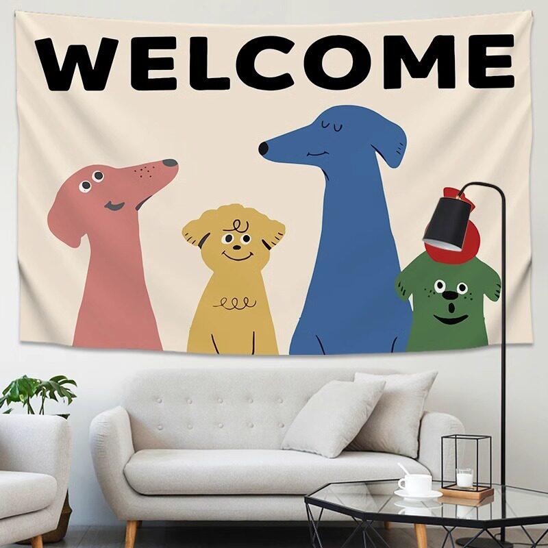 Handdrawn Camping  Picnic Hanging Cloth LargeSize Tapestry for Bars Coffee Shops  Homestays Cartoon Decorative Backdrop