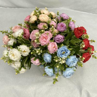 Artificial Peony Flowers Bouquet Red Rose Eucalyptus Leaves Wedding Decoration Peony Fake Flower For Party Home Decor Outdoor