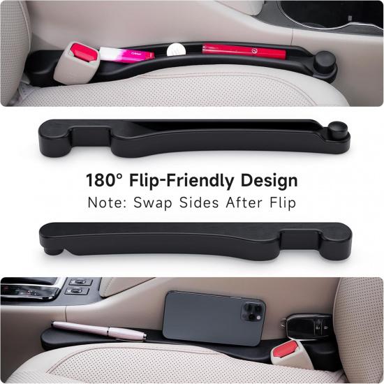 Car Seat Gap Filler Set Of 2, Soft Foam Multifunctional Seat Side Gap Filler With Organizer & Hook Function, 3In1 Gap Stopper Universal Fit Car SUV