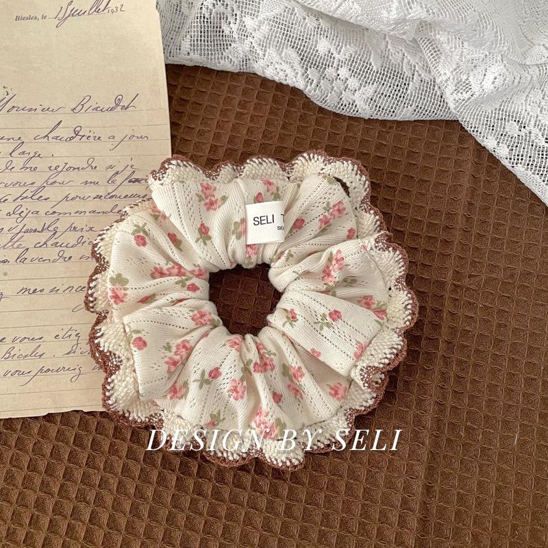 Soft Knitted Collection Autumn Winter Sweet Scrunchie Polka Dot Floral