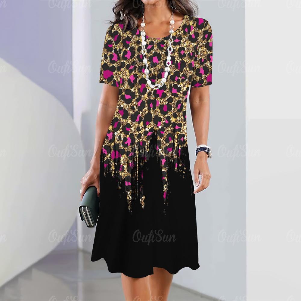 Leopard Print Damen Minirock Mode Sommer Knielange Kleider Straße Elegante verspielte Kleider 2023 O Hals weibliche Top Pullover