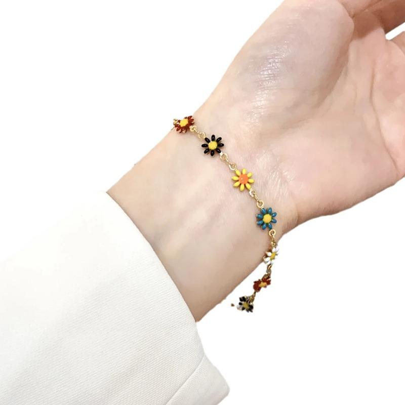 Stainless Steel Daisy Flower Bracelet Necklace for Women Girl Candy Color Sunflower Waterproof Non Fading Jewelry