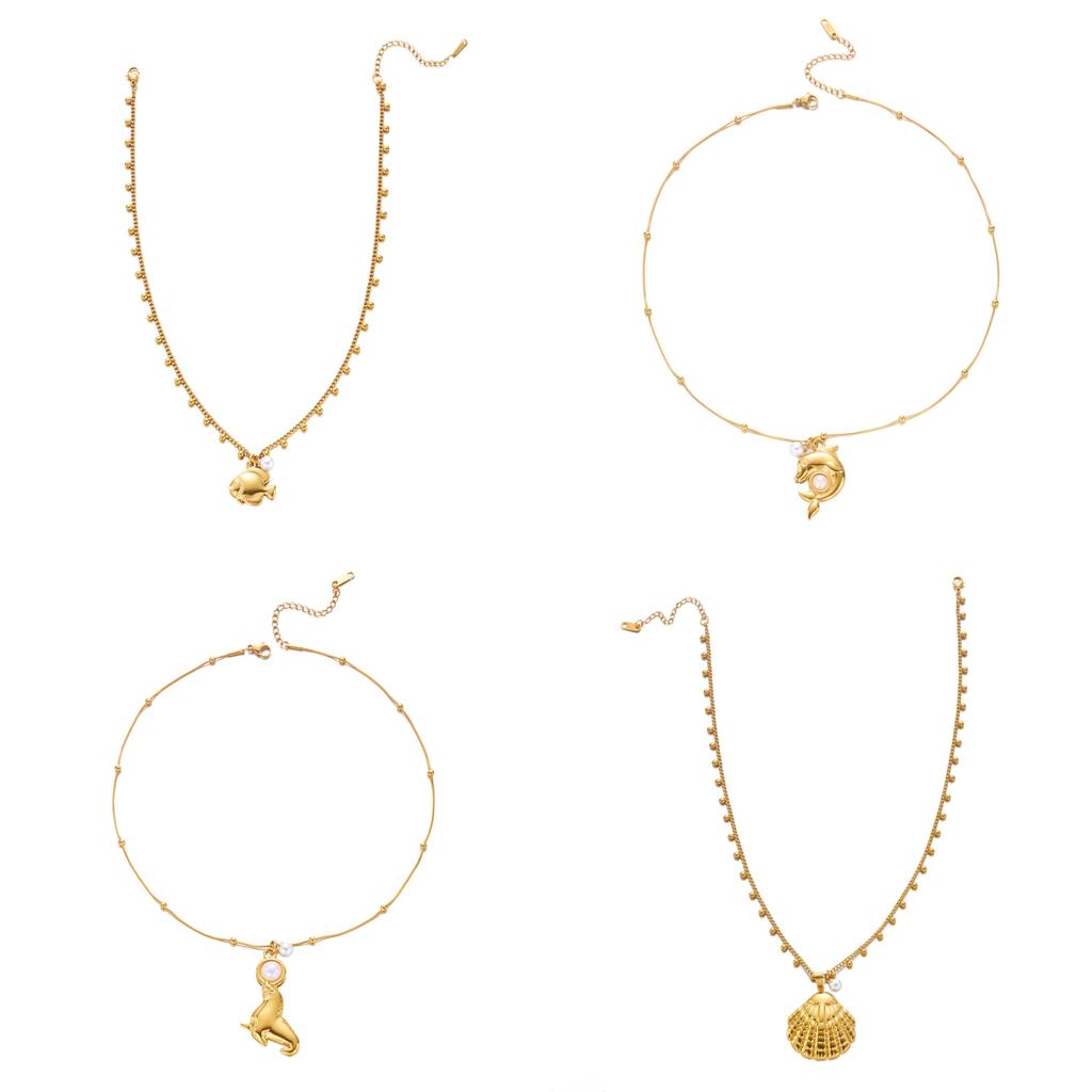 Oceanic Style Stainless Steel Necklace With Pearl And Sun Motif For Vacation Look