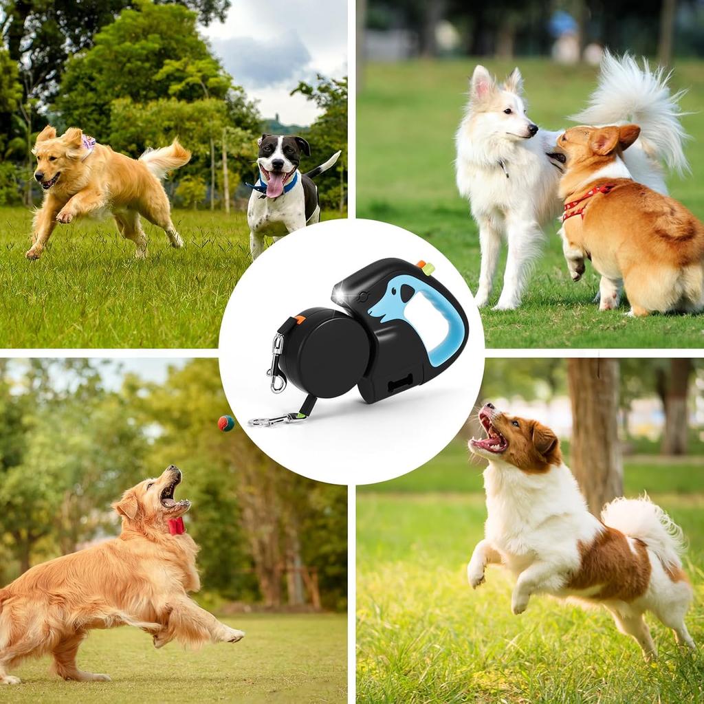 Guinzaglio Retrattile a Doppia Estremità per Cani, Guinzaglio per Cani Antiscivolo da 3M per Portare 2 Cani Senza Intrecci, con Torcia Notturna Ricaricabile, Blocco a Un Tocco, con Sacchetti