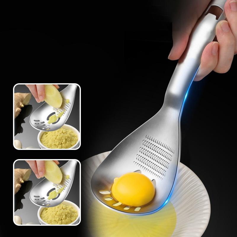 Multifunktionell Köksredskap i Rostfritt Stål För Matlagning Vitlök Ingefära Grönsaksrivare Malare Sked Köksredskap