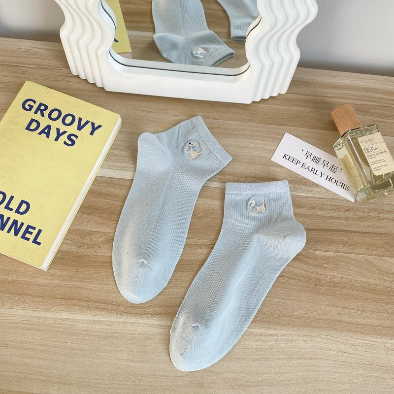 Socks Solid Color Cute Korean I Wind Cotton Breathable Sweat-Absorbing Embroidered Short Socks