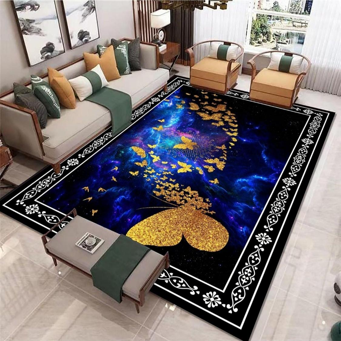 

Star River Butterfly Aurora Rug Gilt Line Design Modern Light Luxury Bohemian Foldable Washable Anti-Fatigue Bedroom Office 60x90CM