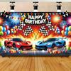 Rennwagen Geburtstag Kulisse Rot und Blau Rennauto Junge Rennen Kinder Party Dekoration Banner Fotowand Foto Hintergrund