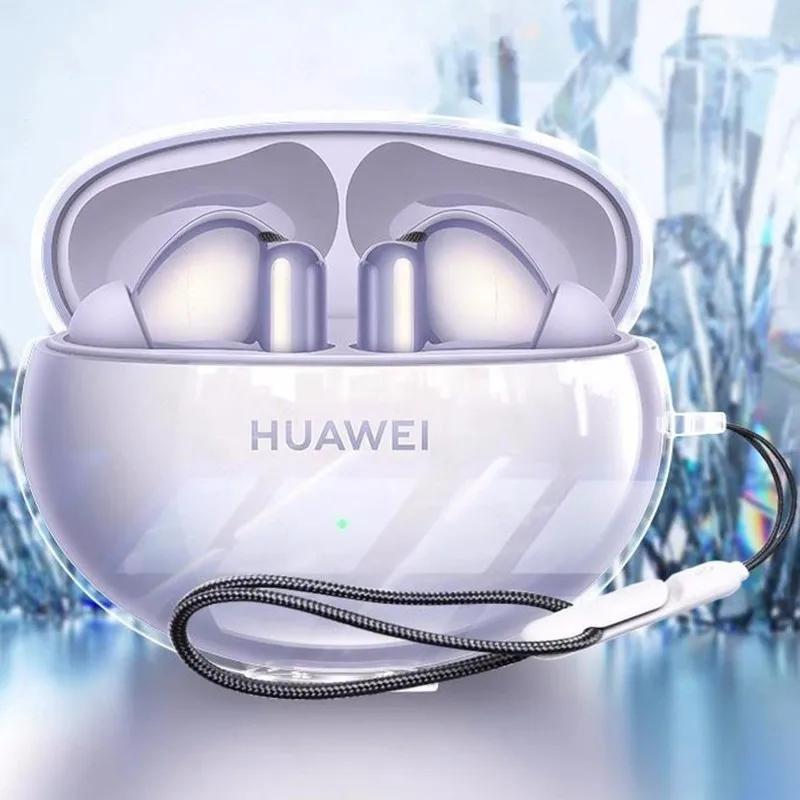 voor Huawei FreeBuds 6 5 6i 5i met Lanyard Zachte Cover Transparante Oortelefoonhoes Eenvoudige TPU Zachte Shell for FreeBuds 6i white