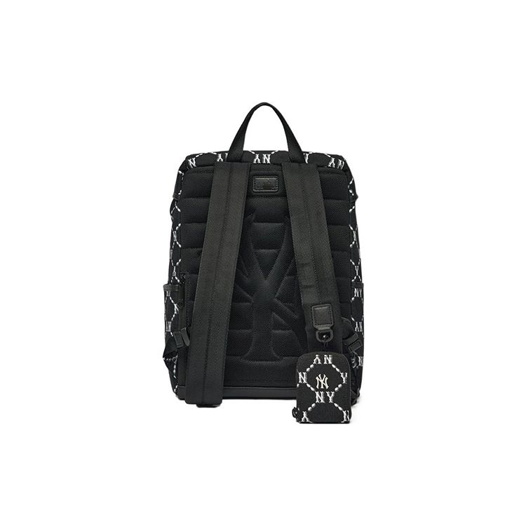MLB Monogramm Serie Vintage Floral Bedruckt Buchstaben Logo Reißverschluss Nylon Laptop Rucksack Unisex Rucksack Schwarz 3ABKM022N-50BKS