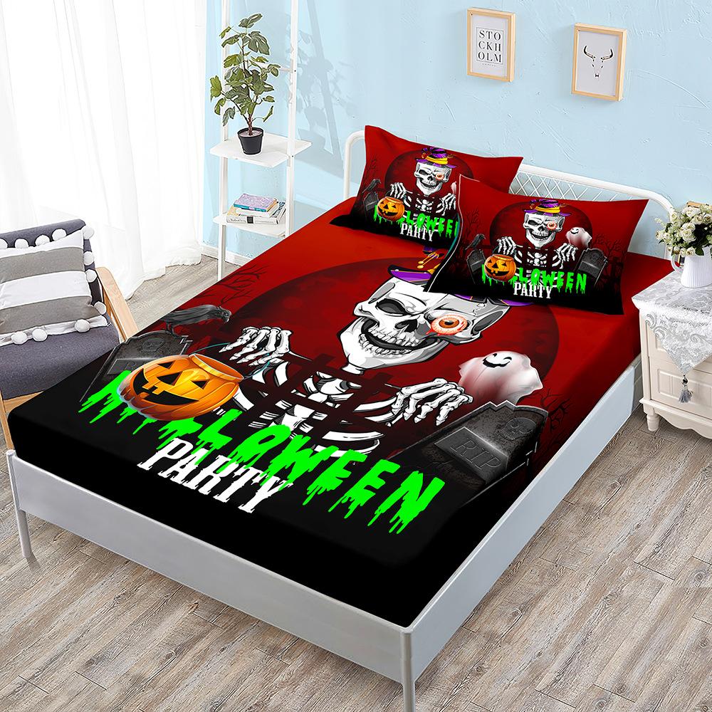 Halloween Three-Piece Set Funny Pumpkin Mattress, Mattress Cover, Mattress Protective Cover
