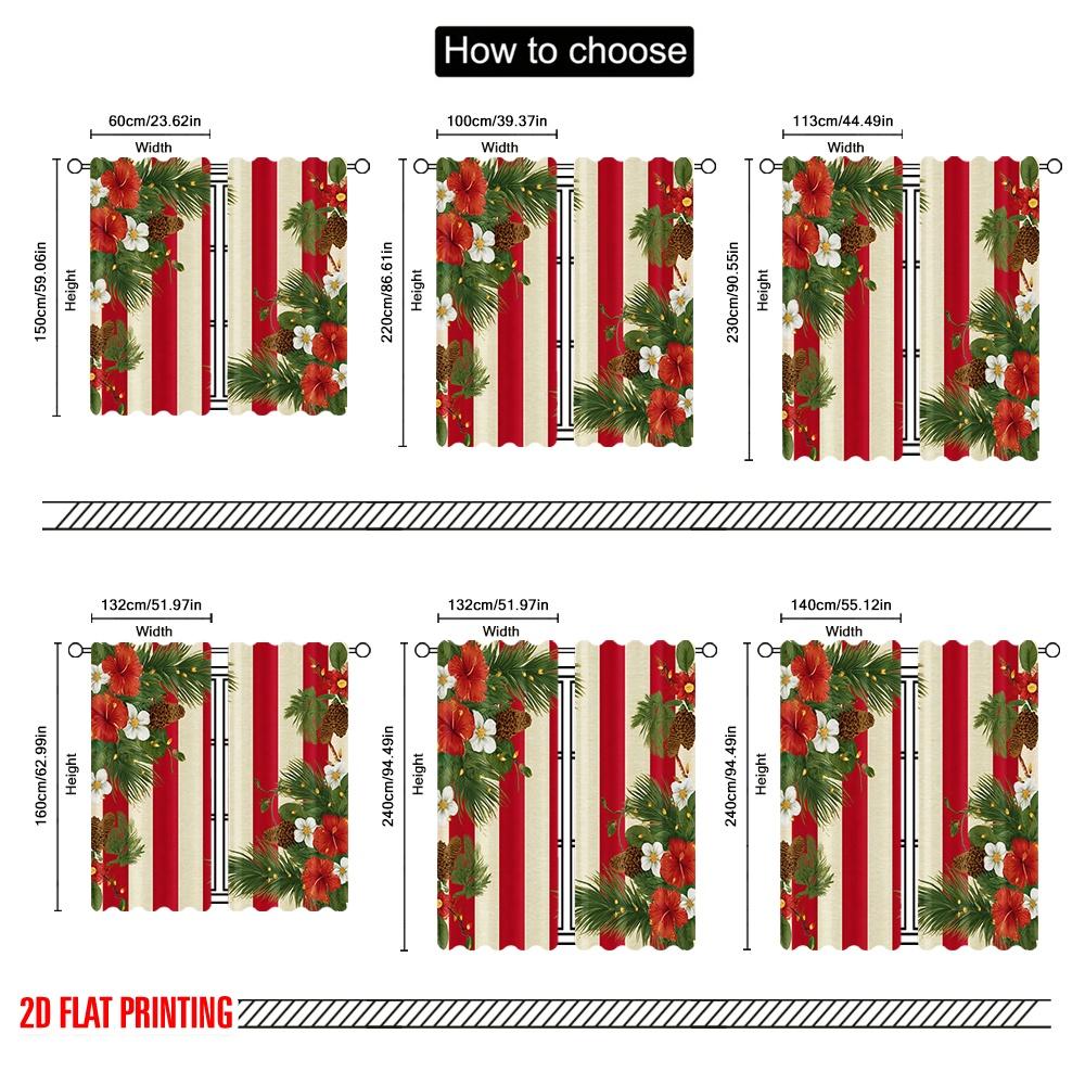 2pcs,2D plane printing Light Filtering Curtains Tropical Santa Beach Scene with Palm Trees & Ocean Versatile Polyester (without