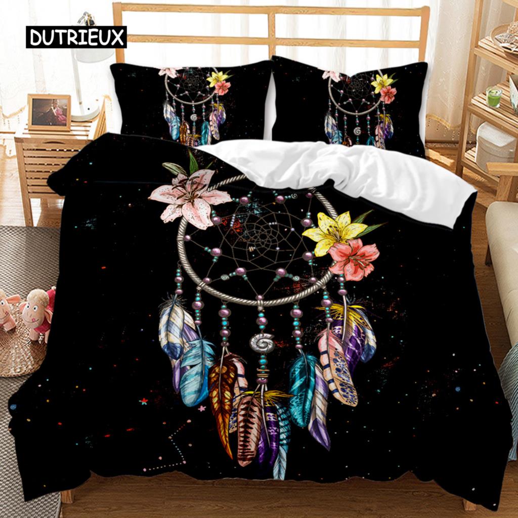 Dream Catcher Duvet Cover Feather Purple Dream Catcher Bedding Set Magic Symbol Exotic Polyester Quilt Cover Double Queen King