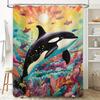 Bright Blue Whale Shower Curtain Underwater Ocean Life Print For Bathroom Decor Extra Long Water Repellent Fabric