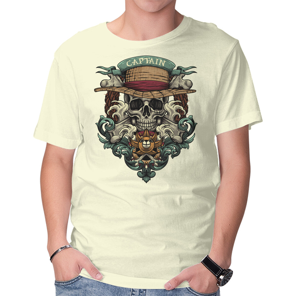 Unisex Crew Neck T-Shirt The Captain Graphic Short Sleeve Casual Tee XS
