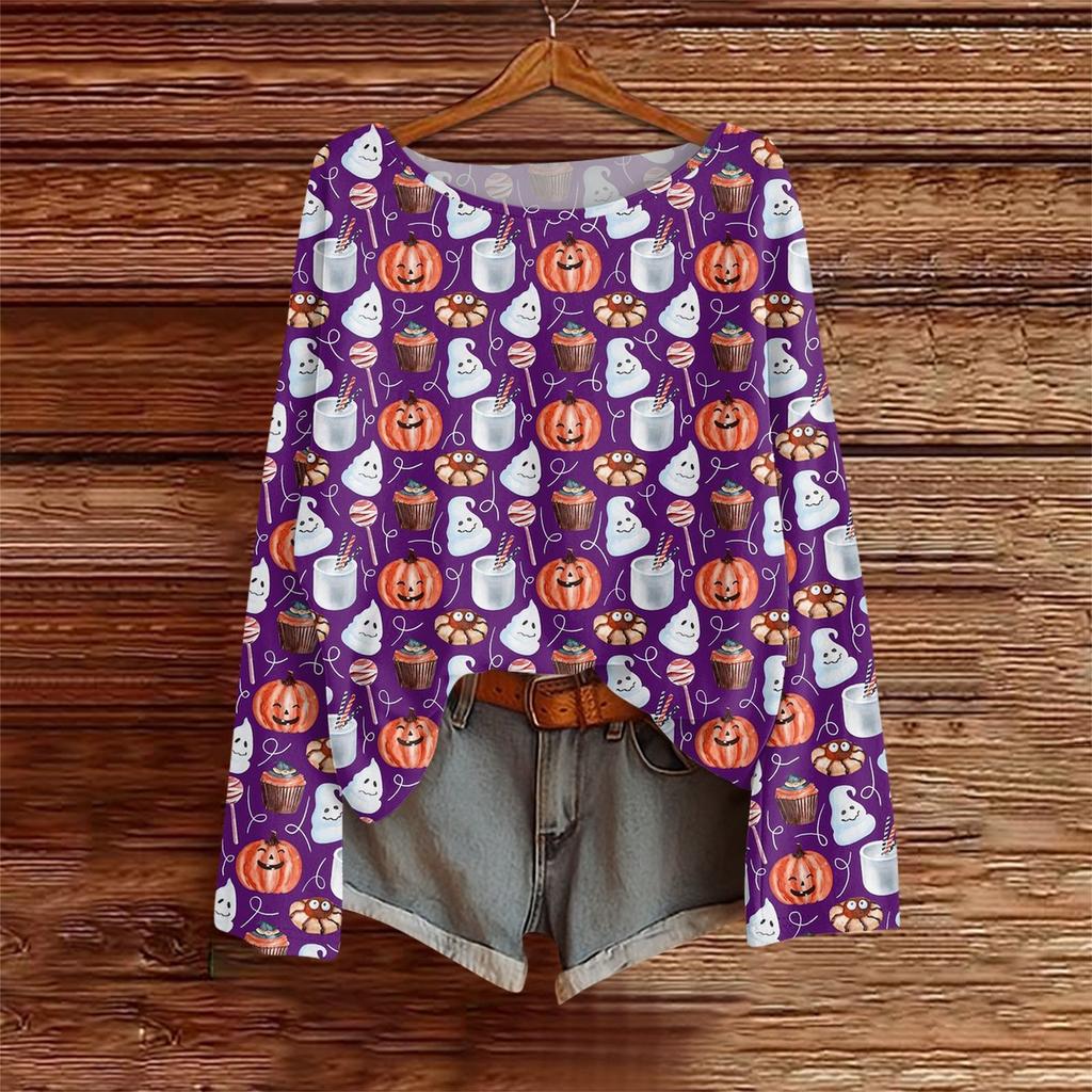 Long Sleeve Shirts For Women Print Graphic Tees Blouses Casual Plus Size Basic Tops Pullover