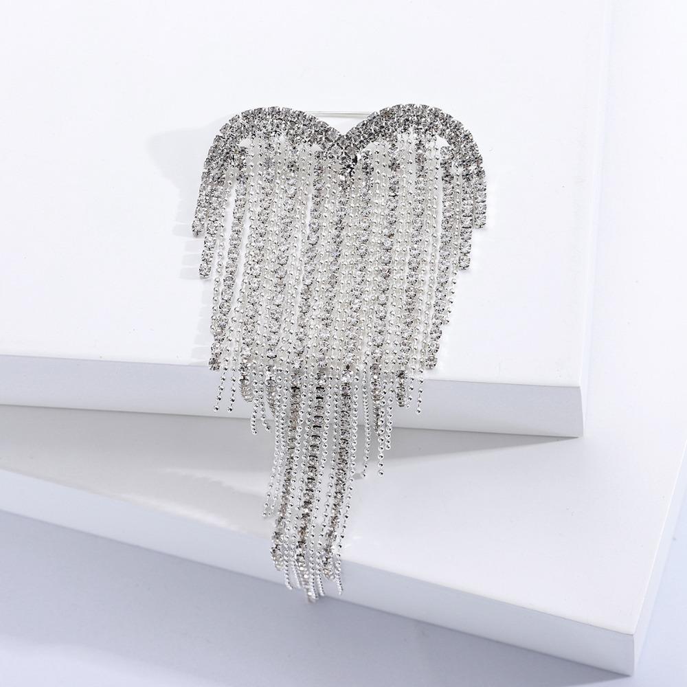 

Rhinestone Rhinestone Heart Pin Trendy Casual Lapel Pins Tassel Love Brooches Gift