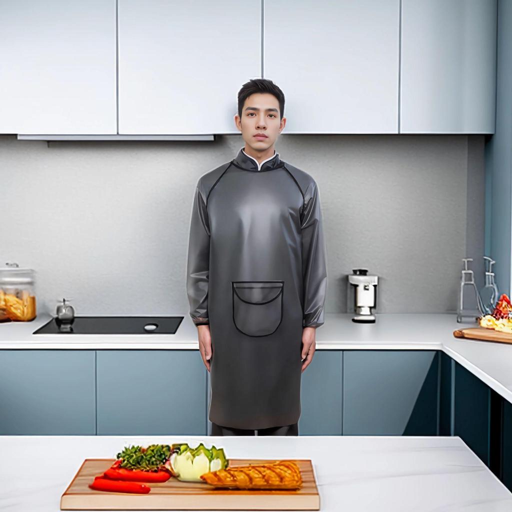 Wasserdichte Schürze mit langen Ärmeln - Waschfreie, ölbeständige Arbeitskleidung für Küche und Meeresfrüchte