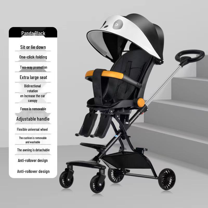 Cărucior pliabil bidirecțional cu șasiu înalt pentru bebeluș, cu patru roți