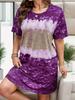 2025 European and American Plus Size Women's Tie-Dye Print Casual Short-Sleeve Round Neck Dress