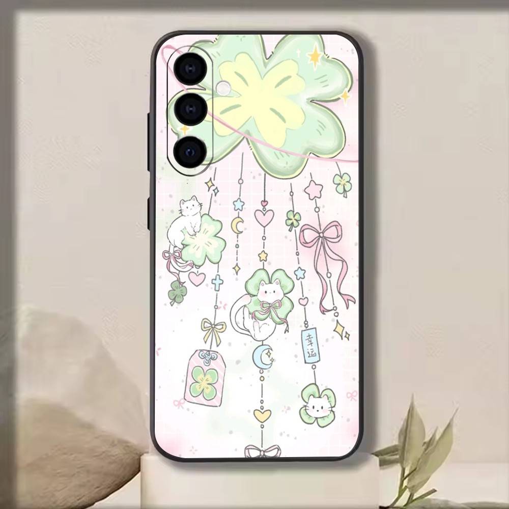 

Lucky Clover Phone Case Black Silicone Soft For Samsung Galaxy A73,A72,A71,A70,A53,A52,A51 Samsung a52