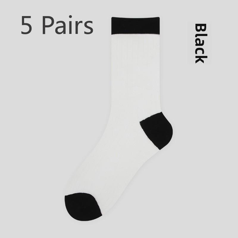 5 Pairs Spring and Summer Thin Transparent Silk Socks Mid-tube Socks Breathable Fashion Stretch Silk Socks for Women