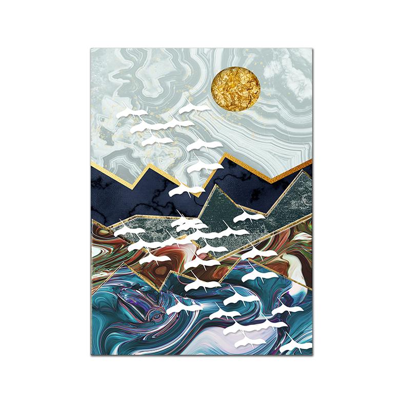 

Пейзаж абстрактный плакат Золотая фольга Солнце Холст Картина Бохо Горный художественный принт Современная настенная картина Гостиная Спальня Домашний декор 21x30cm No Framed