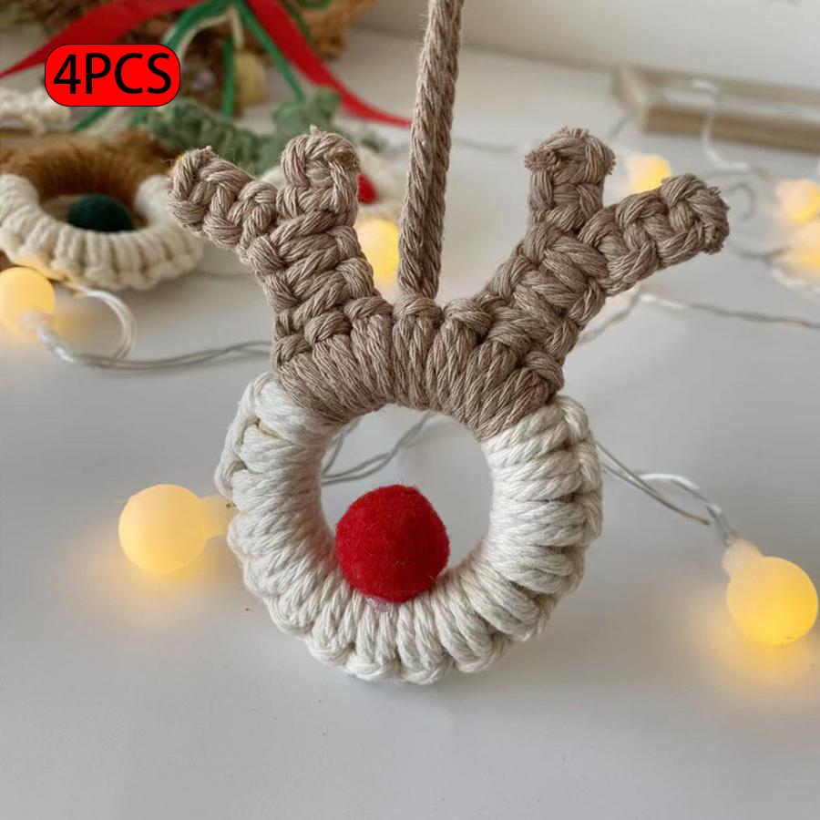 

4 Pieces Handmade Christmas Reindeer Ornaments, Cotton Rope Knitted Reindeer Ornaments, Suitable for Christmas Trees, Holiday Party Home Decorations 4pcs серый