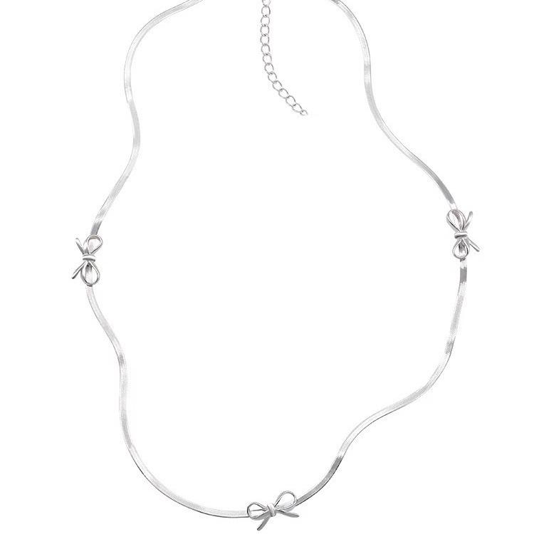 Stříbrný náhrdelník 925 s mašlí a klíční kostí, dámský, ins, niche, design, lehký luxusní dámský řetízek s čepelí