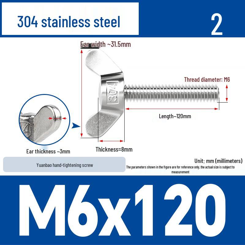 304 Stainless Steel Butterfly Weld Screw Yuanbao Hand-Tight Horn Bolt M3-M16