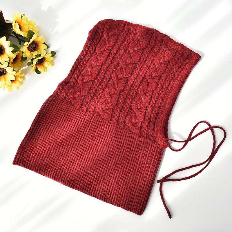 Winter Hooded Scarf Earflap Hat Women  Knitted Beanie Hat With Drawstring  Wool Knit Beanie With Custom Logo красный