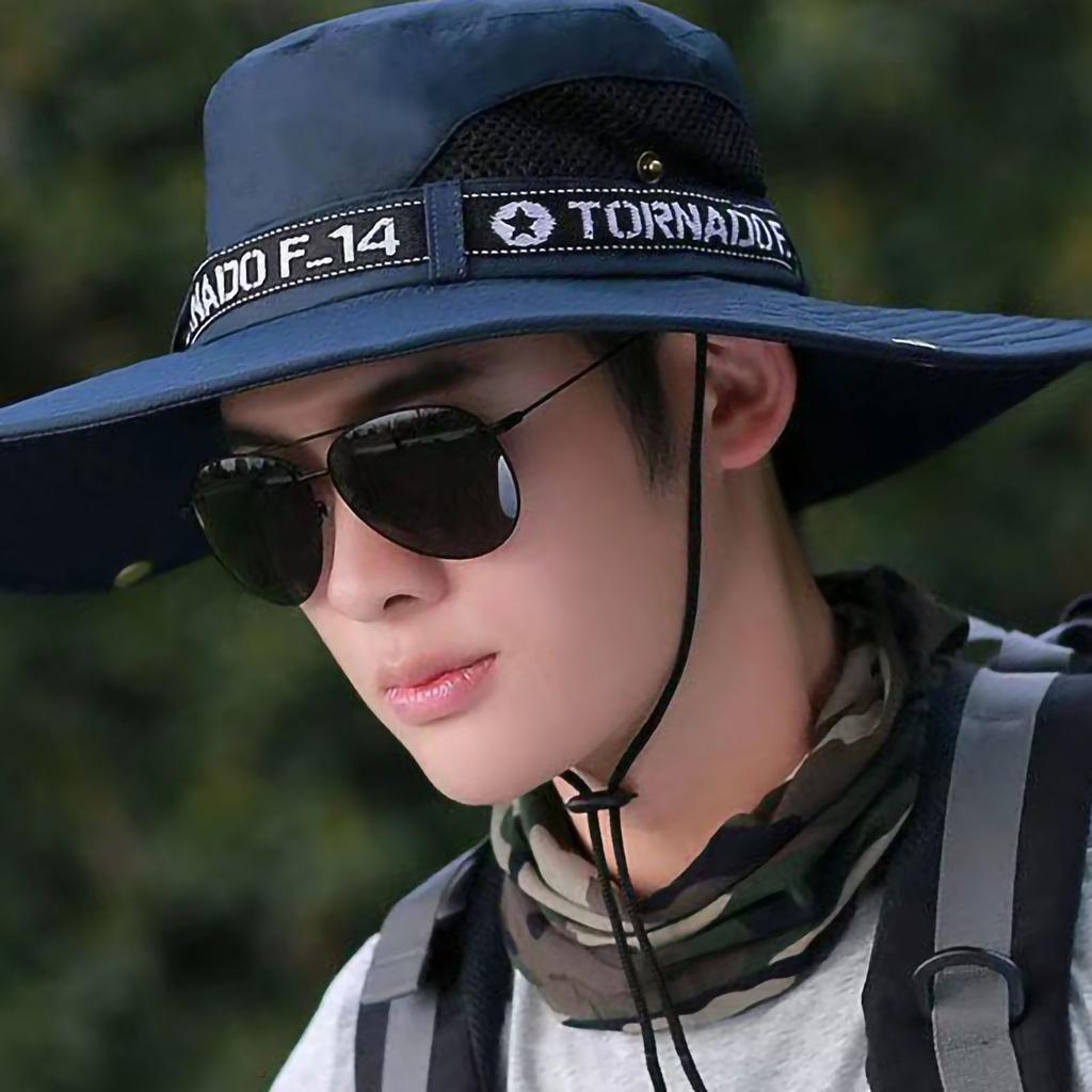 Male Sun Hat Summer Fashionable Big Brim Semi Breathable Men Fisherman Hat for Outdoor Blue