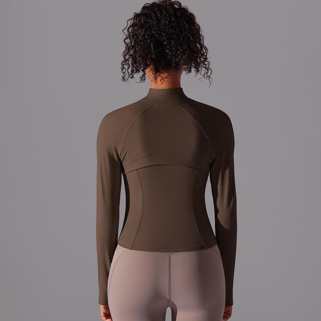 Stand Collar Long Zipper Long Sleeve Coat Brushed Tight Sports Running Fitness Yoga Clothing Top For Women