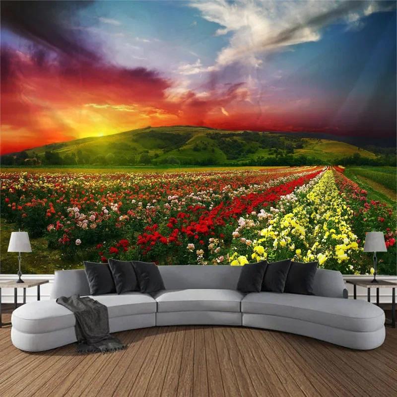 Beautiful Natural Landscape Large Tapestry Forest Waterfall Bohemian Wall Art Decoration Blanket Home Background Cloth Bedspread