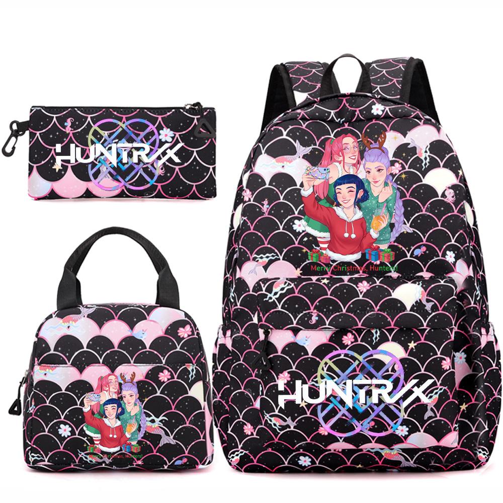 3Pcs/set Christmas KPOP Printed Backpack Handbag Pencil Case for Teenger Student Girl Boy Schoolbag Kid Bookbag Large Capacity Travel Bag Gift
