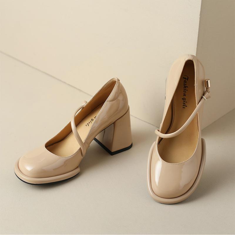 Fashion New Women Mary Janes Shoes Vintage Pumps Patent Leather Shoes High Heels Dress Shoes Black Shallow Boat Shoe Zapatos Mujer