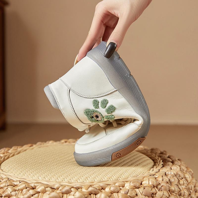 Boots Women's Leather High-top Casual Shoes 2025 New Autumn and Winter Medium-sized Women's Boots Soft-soled One-pedal Flat-soled Short Boots