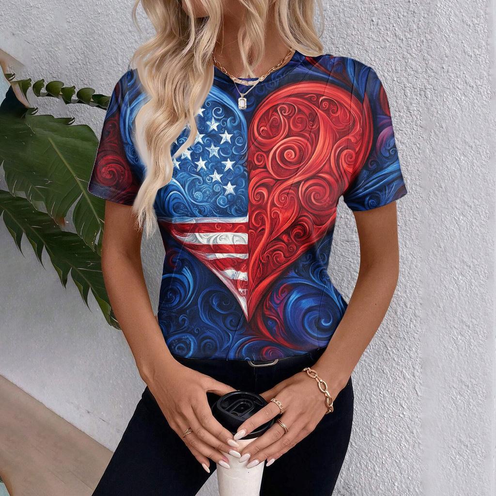 Damen Top mit Kurzarm und Unabhängigkeitstag-Print