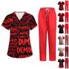 Women's Halloween Print Scrub Set - Short Sleeve Top and Pants with Pockets for Work