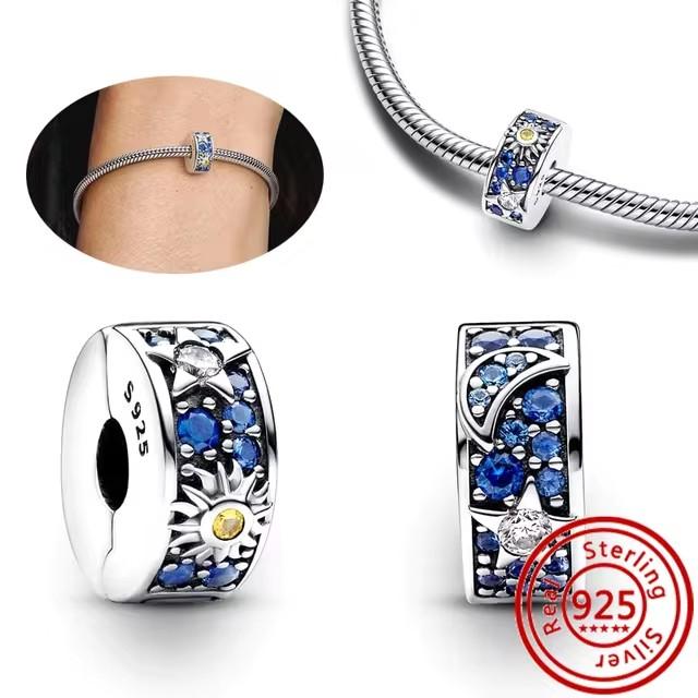 Nova Série Azul Prata Esterlina 925 Andorinha Folha Nuvem Borboleta Tachas Berloques Pulseira Joias